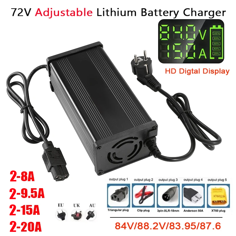 72V 15A Fast Charger - Carregador de Bateria de Lítio com