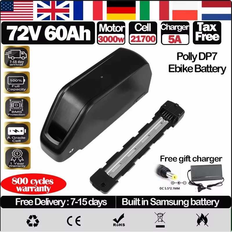 72V 50Ah 21700 Lithium Battery - 21700 72v60ah ebike bateria downtube polly