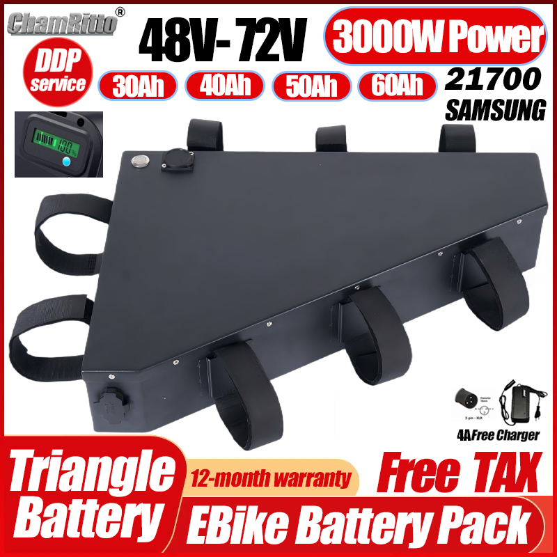 Bicicleta elétrica 36v 48v 52v - 72V 50Ah 21700 Lithium Battery avaliação e preço